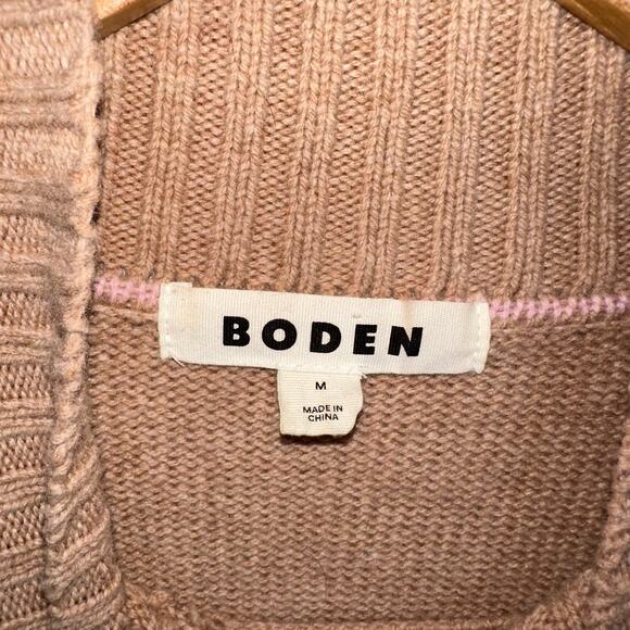 Boden Wool Sweater M Jessica LS Pullover Oversized Jumper Tan Pink Navy Blue - Picture 3 of 8